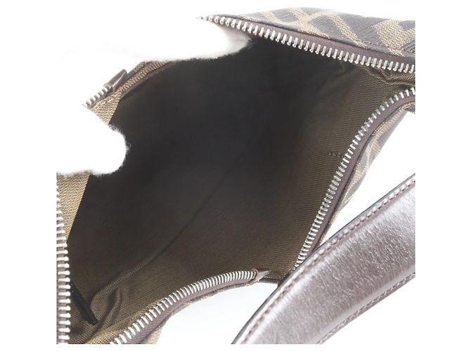 Borsa a tracolla Fendi Zucca in pelle e canvas Marrone - vista 7