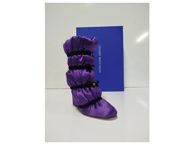 Stuart Weitzman Duvet Keilabsatzstiefel Lila Satin - Ansicht 2