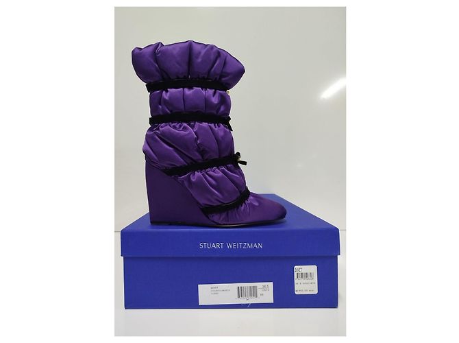 Stuart Weitzman Duvet Keilabsatzstiefel Lila Satin - Ansicht 5