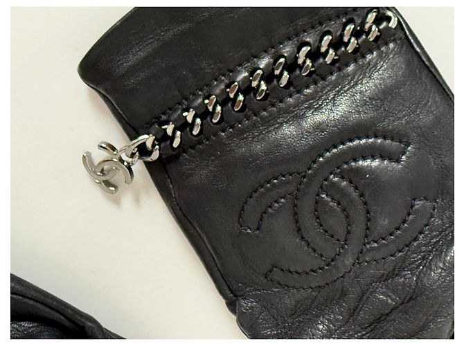 Chanel Guanti senza dita in pelle d'agnello nera Nero - vista 8