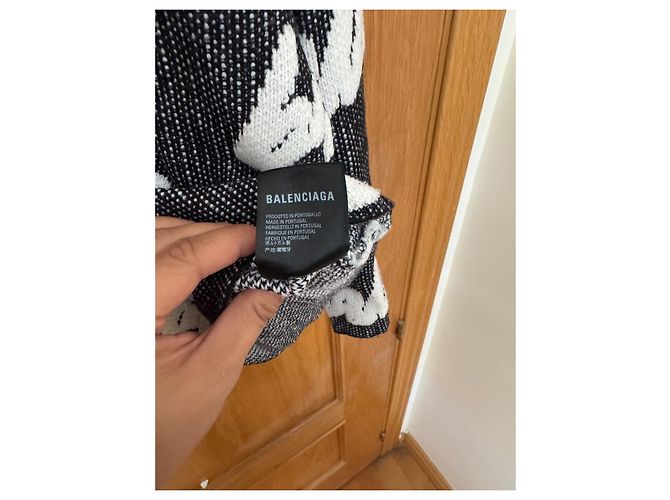 Balenciaga Wollpullover mit handgeschriebenem Logo Schwarz Weiß - Ansicht 4