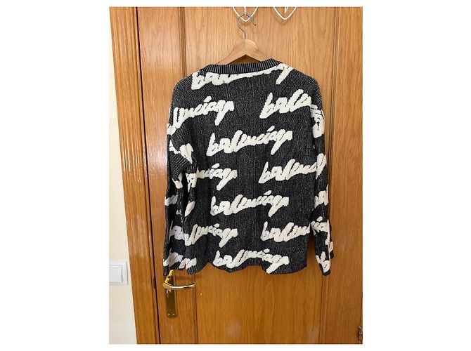 Balenciaga Wollpullover mit handgeschriebenem Logo Schwarz Weiß - Ansicht 5