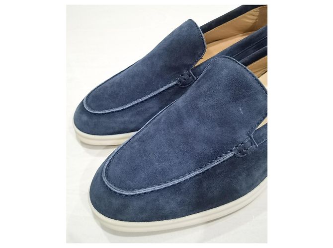 Loro Piana Summer Walk Mocassini Camoscio Blu - vista 4
