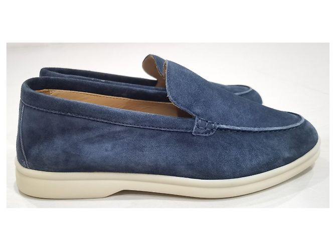 Loro Piana Summer Walk Mocassini Camoscio Blu - vista 5
