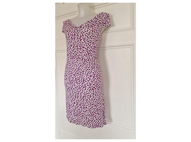 Mini Vestido Balenciaga com Decote Drapeado Estampado Animal Roxo e Branco - vista 5