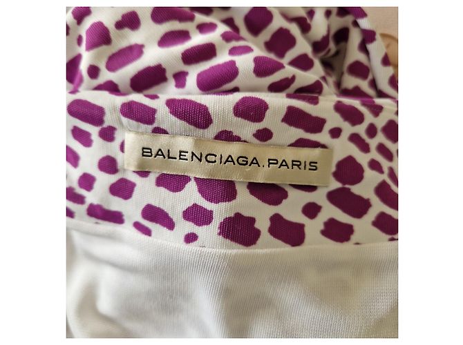 Mini Vestido Balenciaga com Decote Drapeado Estampado Animal Roxo e Branco - vista 6