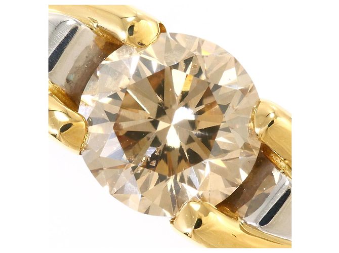 Autre Marque Anello fede in oro giallo 18K e platino con diamante brown Marrone D'oro - vista 2