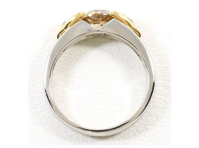 Autre Marque Anello fede in oro giallo 18K e platino con diamante brown Marrone D'oro - vista 3