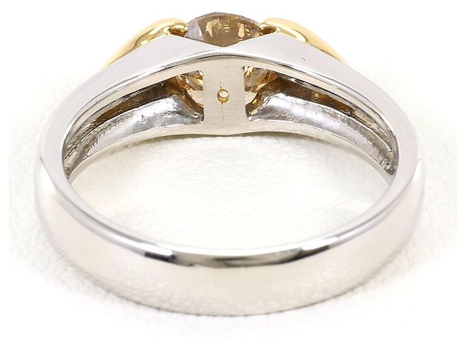 Autre Marque Anello fede in oro giallo 18K e platino con diamante brown Marrone D'oro - vista 4
