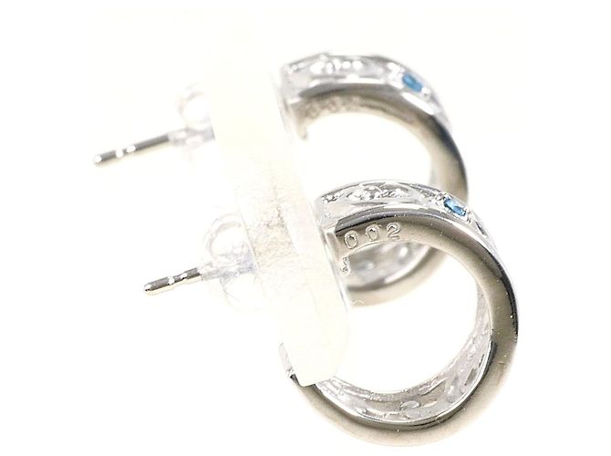 Autre Marque Orecchini a mezzo cerchio in oro bianco 18K con diamanti blu D'oro - vista 2