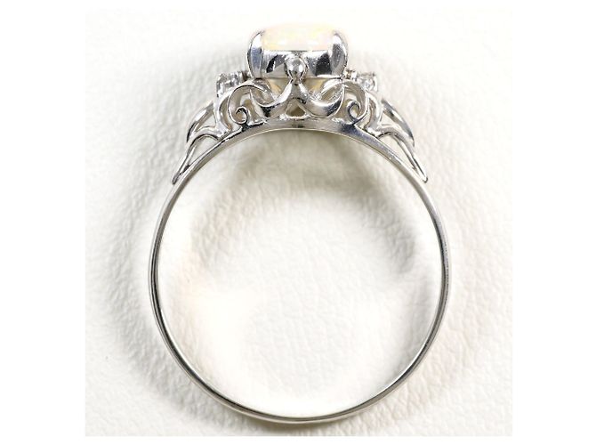 Autre Marque Platin-Bandring mit Diamant und Opal - Ansicht 2