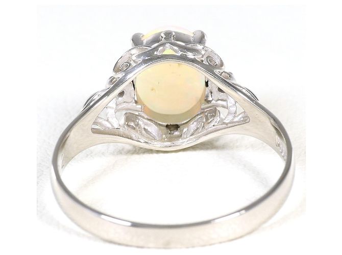 Autre Marque Platin-Bandring mit Diamant und Opal - Ansicht 3