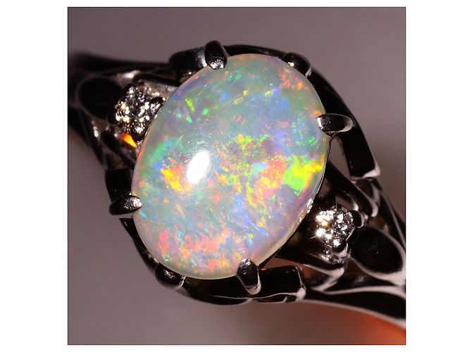 Autre Marque Platin-Bandring mit Diamant und Opal - Ansicht 4