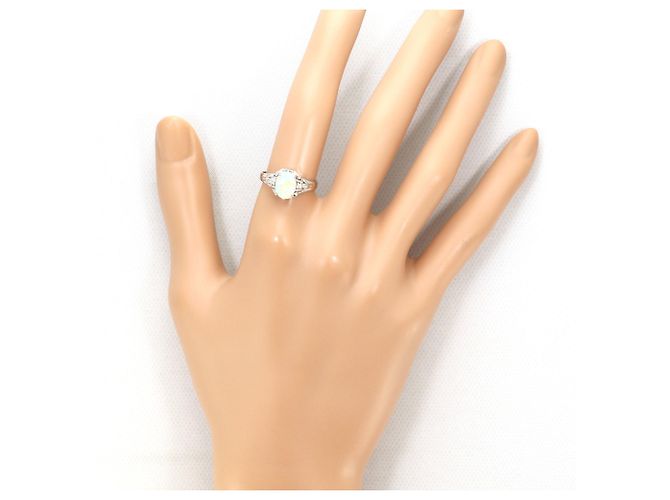 Autre Marque Platin-Bandring mit Diamant und Opal - Ansicht 7