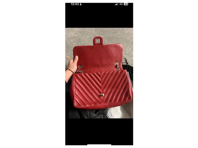 Chanel Chevron Borsa a Patta in Pelle Rossa Rosso - vista 5