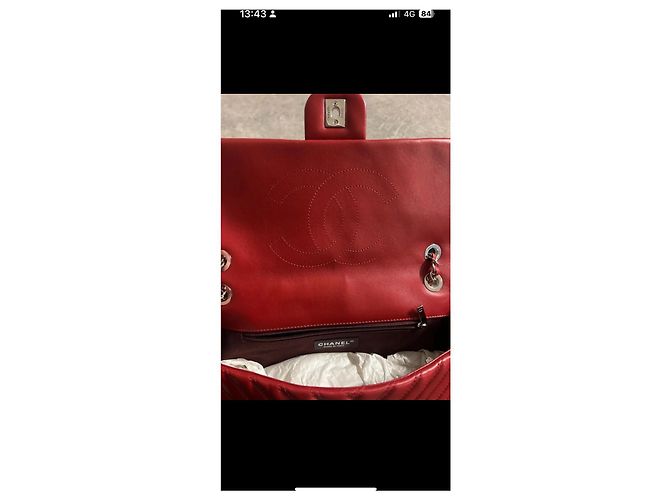 Chanel Chevron Borsa a Patta in Pelle Rossa Rosso - vista 6