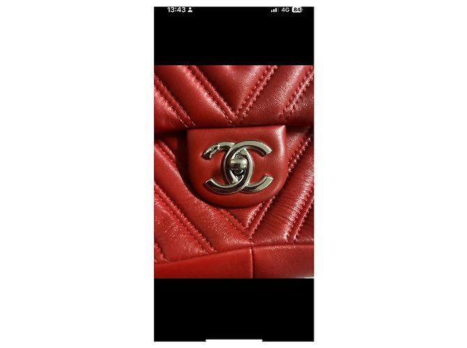 Chanel Chevron Borsa a Patta in Pelle Rossa Rosso - vista 7