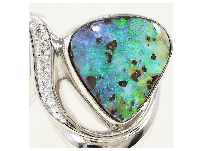 Autre Marque Platinbandring mit Diamant und Opal - Ansicht 2
