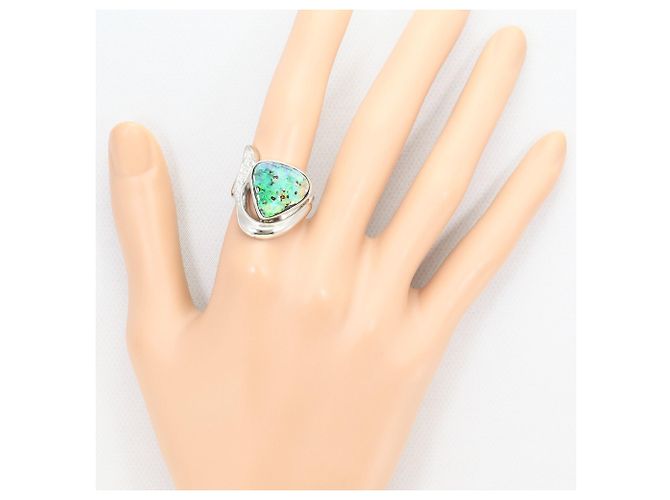 Autre Marque Platinbandring mit Diamant und Opal - Ansicht 7