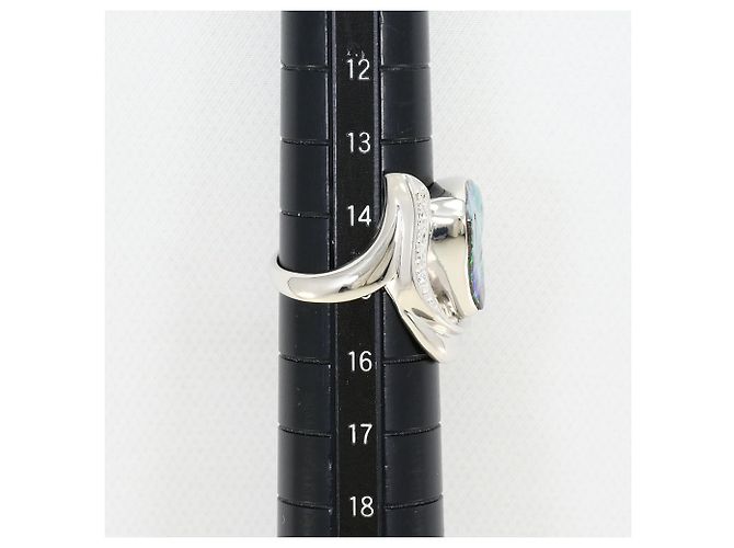 Autre Marque Platinbandring mit Diamant und Opal - Ansicht 8