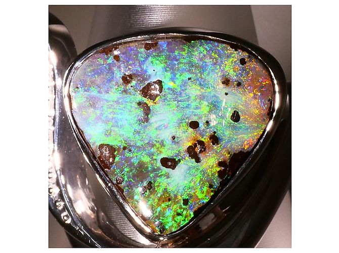 Autre Marque Platinbandring mit Diamant und Opal - Ansicht 9