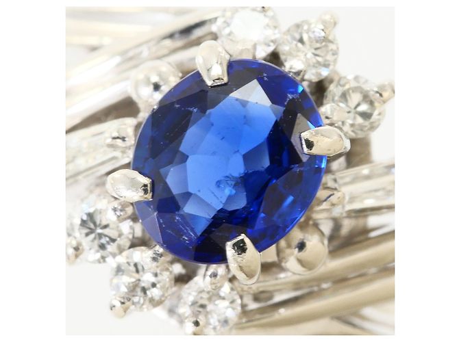 Autre Marque Platin-Bandring mit Saphir und Diamant - Ansicht 2