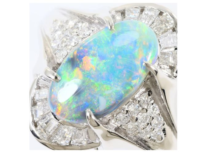 Autre Marque Platin-Bandring mit Opal und Diamant Schwarz - Ansicht 2