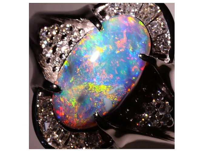 Autre Marque Platin-Bandring mit Opal und Diamant Schwarz - Ansicht 3