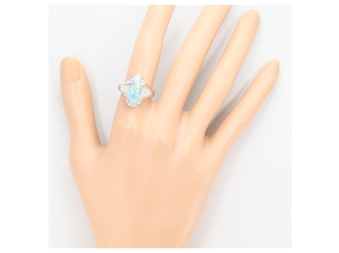 Autre Marque Platin-Bandring mit Opal und Diamant Schwarz - Ansicht 8