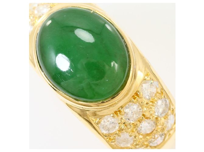 Autre Marque Anello a fascia in oro giallo 18K con giada e diamante D'oro - vista 2