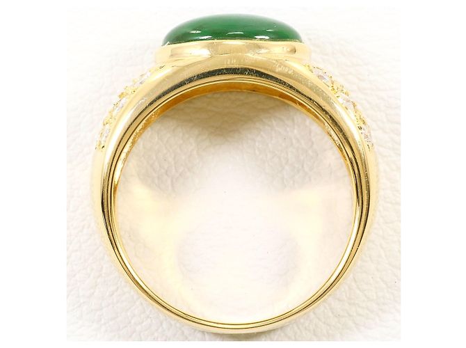Autre Marque Anello a fascia in oro giallo 18K con giada e diamante D'oro - vista 3