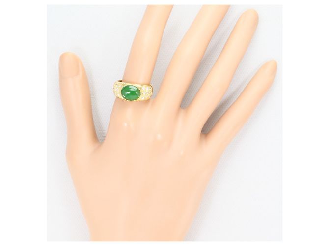 Autre Marque Anello a fascia in oro giallo 18K con giada e diamante D'oro - vista 6