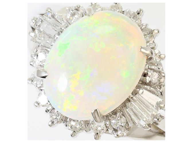 Autre Marque Platin-Bandring mit Opal und Diamant - Ansicht 2