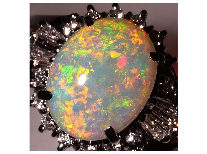 Autre Marque Platin-Bandring mit Opal und Diamant - Ansicht 3