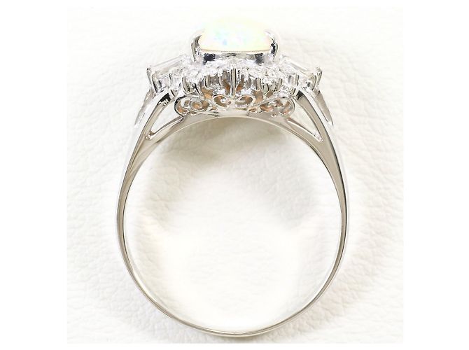 Autre Marque Platin-Bandring mit Opal und Diamant - Ansicht 4