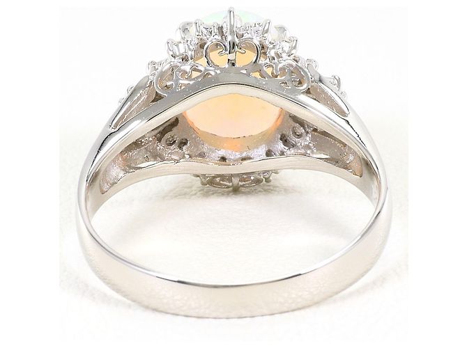 Autre Marque Platin-Bandring mit Opal und Diamant - Ansicht 5