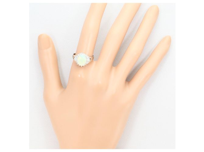 Autre Marque Platin-Bandring mit Opal und Diamant - Ansicht 8