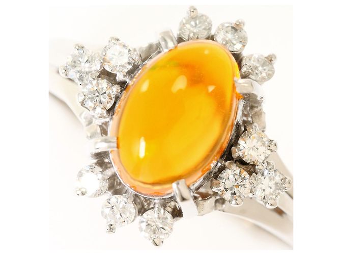 Autre Marque Platinum Band Ring with Opal and Diamond - view 2