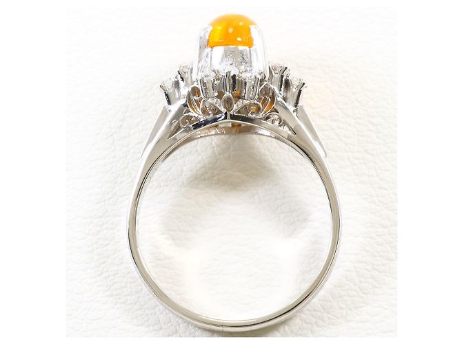 Autre Marque Platinum Band Ring with Opal and Diamond - view 4