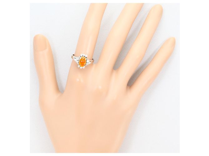Autre Marque Platinum Band Ring with Opal and Diamond - view 7
