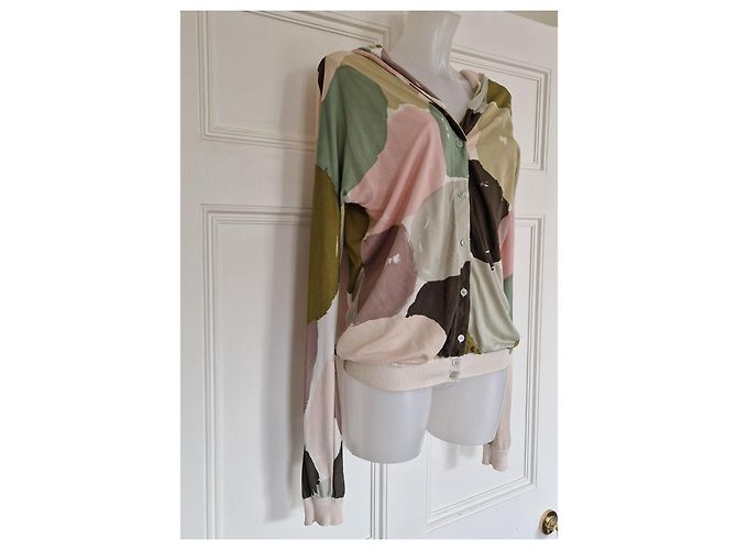Kenzo Cárdigan de seda con estampado abstracto Castaño Rosa Beige Verde Gris - vista 3