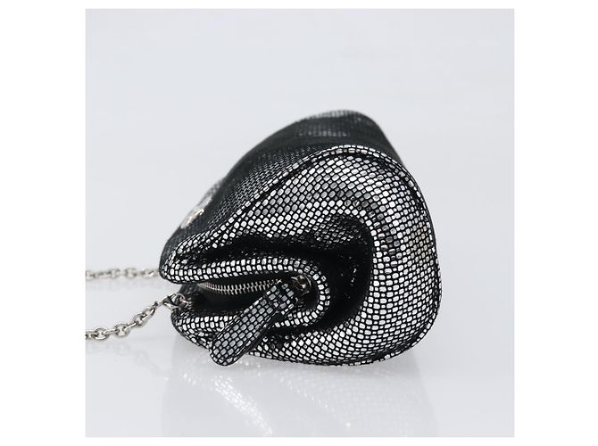 Borsa a tracolla in pelle Salvatore Ferragamo Gancini Chain Silver Auth hk4007V Argento - vista 4