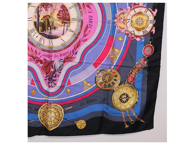 Hermès Foulard HERMES Carre 90 in Seta Blu Rosa Auth 198891 - vista 10