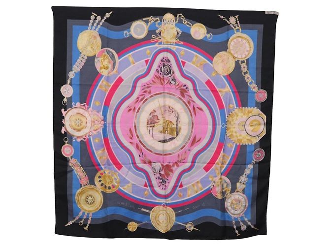 Hermès Foulard HERMES Carre 90 in Seta Blu Rosa Auth 198891 - vista 12