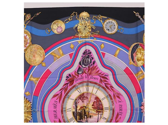 Hermès Foulard HERMES Carre 90 in Seta Blu Rosa Auth 198891 - vista 3