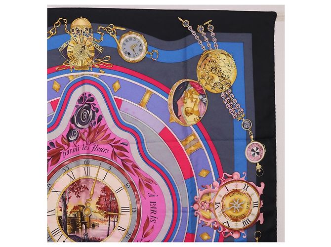 Hermès Foulard HERMES Carre 90 in Seta Blu Rosa Auth 198891 - vista 4