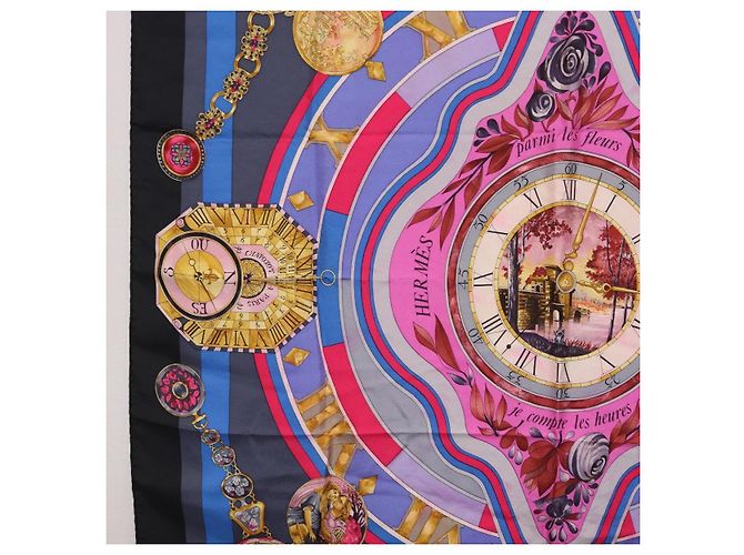 Hermès Foulard HERMES Carre 90 in Seta Blu Rosa Auth 198891 - vista 5