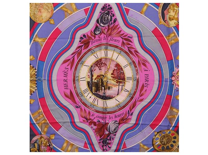 Hermès Foulard HERMES Carre 90 in Seta Blu Rosa Auth 198891 - vista 6