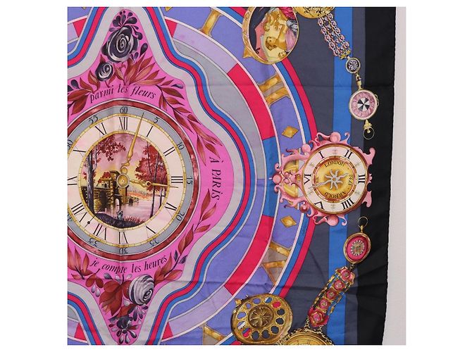 Hermès Foulard HERMES Carre 90 in Seta Blu Rosa Auth 198891 - vista 7