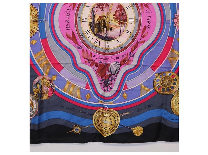 Hermès Foulard HERMES Carre 90 in Seta Blu Rosa Auth 198891 - vista 9